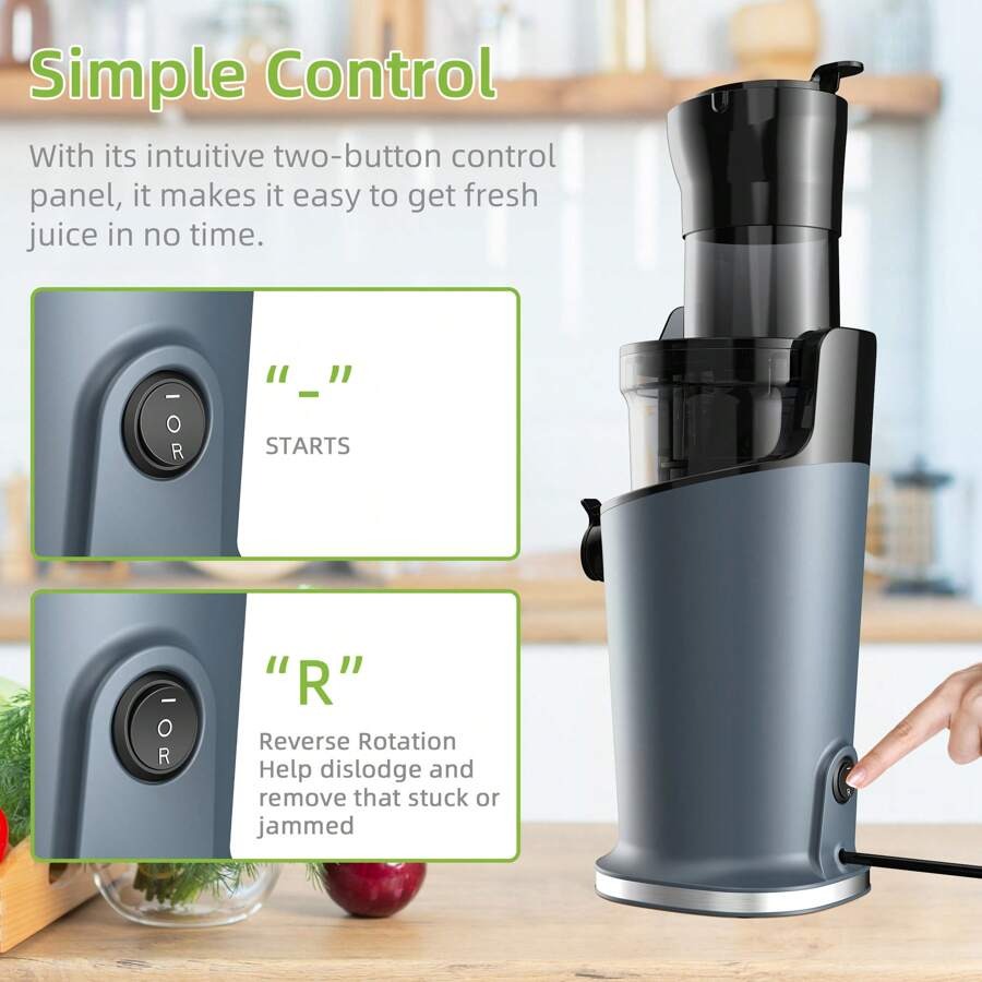 Spremiagrumi a freddo BioloMix con scivolo di alimentazione da 78 mm, 200 W 40-65 giri/min, motore potente, spremitore a masticazione lenta, adatto per frutta intera