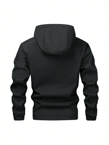 Giacca antivento a mezza chiusura lampo a prova d'acqua casual e versatile da uomo, leggera nera a fascia lunga per esterni, adatta come regalo per Friend, Husband, Boyfriend