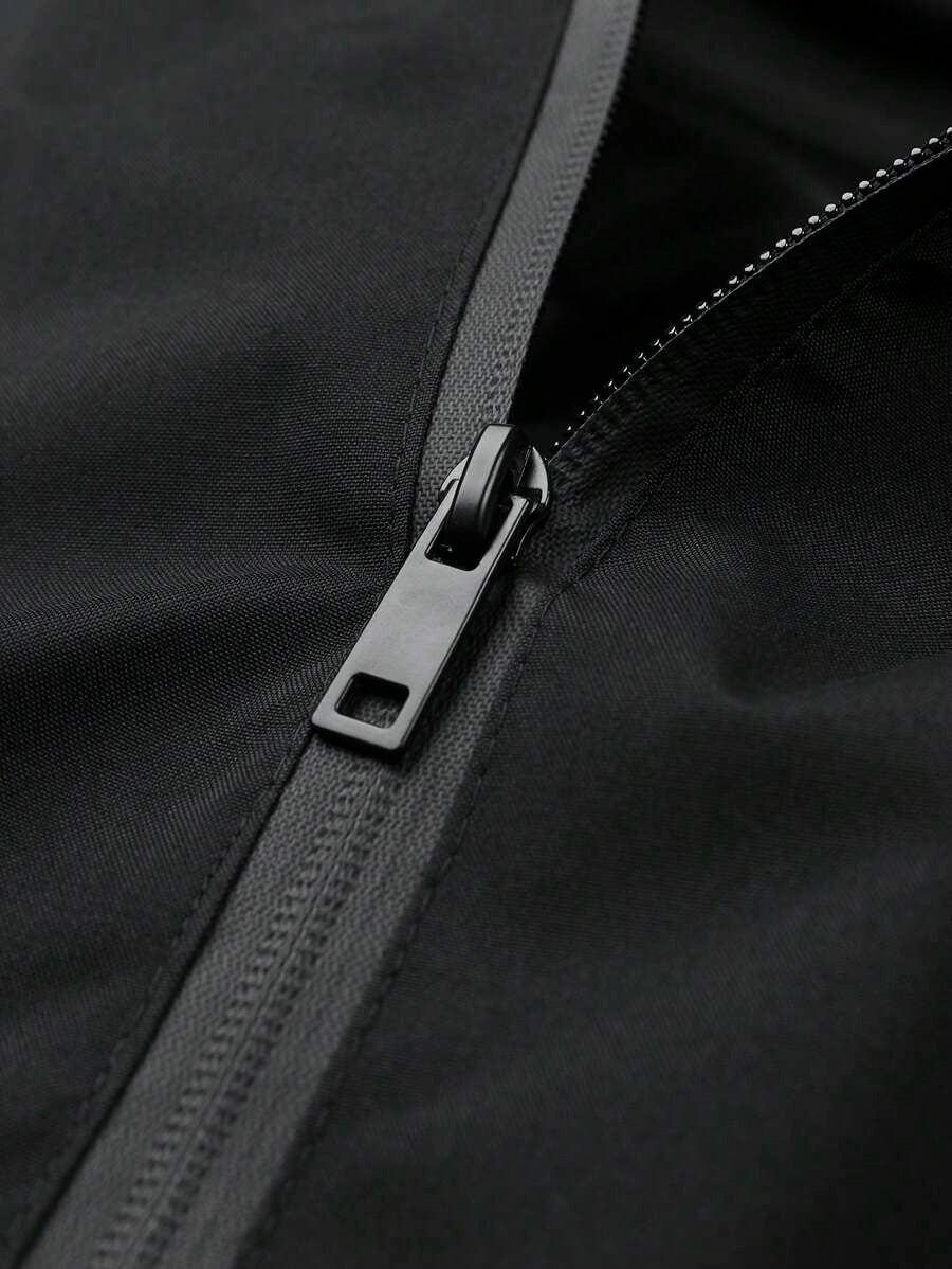 Giacca antivento a mezza chiusura lampo a prova d'acqua casual e versatile da uomo, leggera nera a fascia lunga per esterni, adatta come regalo per Friend, Husband, Boyfriend