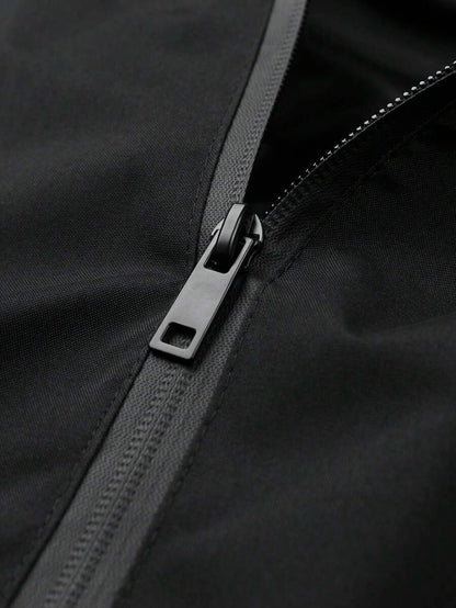 Giacca antivento a mezza chiusura lampo a prova d'acqua casual e versatile da uomo, leggera nera a fascia lunga per esterni, adatta come regalo per Friend, Husband, Boyfriend