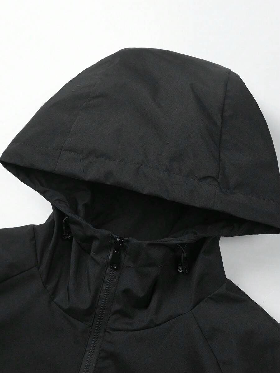 Giacca antivento a mezza chiusura lampo a prova d'acqua casual e versatile da uomo, leggera nera a fascia lunga per esterni, adatta come regalo per Friend, Husband, Boyfriend
