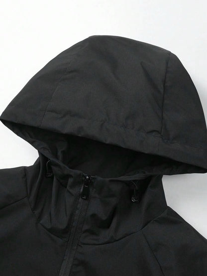 Giacca antivento a mezza chiusura lampo a prova d'acqua casual e versatile da uomo, leggera nera a fascia lunga per esterni, adatta come regalo per Friend, Husband, Boyfriend