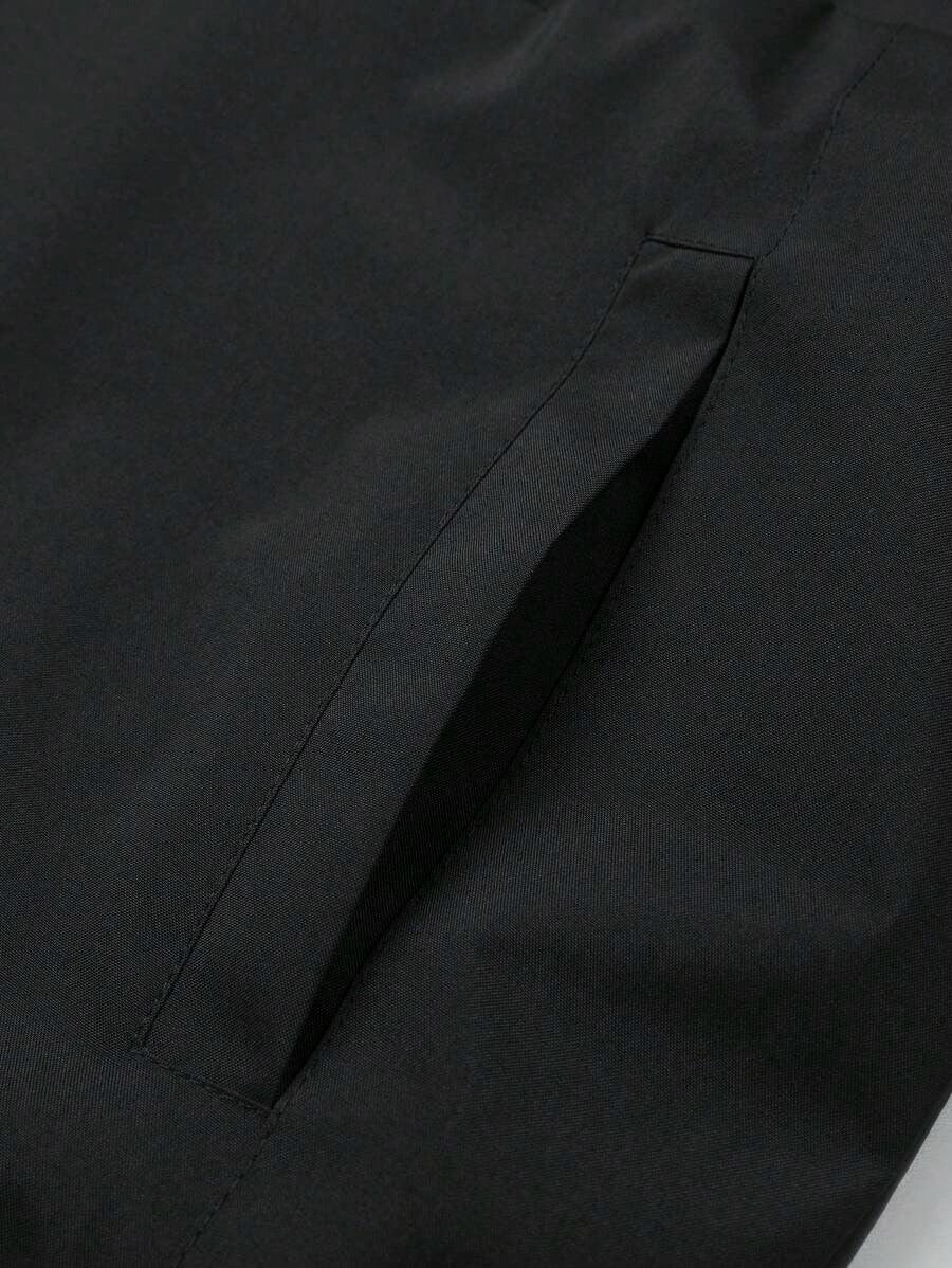 Giacca antivento a mezza chiusura lampo a prova d'acqua casual e versatile da uomo, leggera nera a fascia lunga per esterni, adatta come regalo per Friend, Husband, Boyfriend