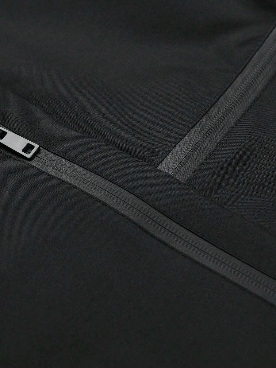Giacca antivento a mezza chiusura lampo a prova d'acqua casual e versatile da uomo, leggera nera a fascia lunga per esterni, adatta come regalo per Friend, Husband, Boyfriend