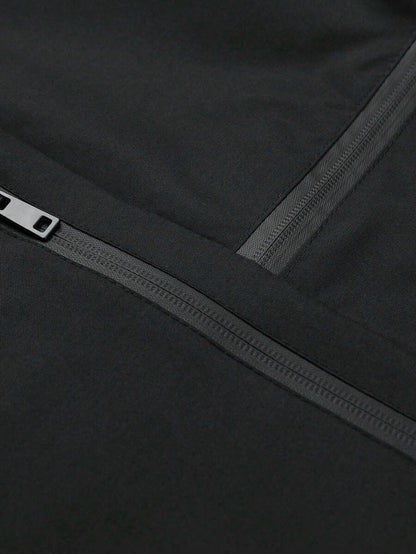 Giacca antivento a mezza chiusura lampo a prova d'acqua casual e versatile da uomo, leggera nera a fascia lunga per esterni, adatta come regalo per Friend, Husband, Boyfriend