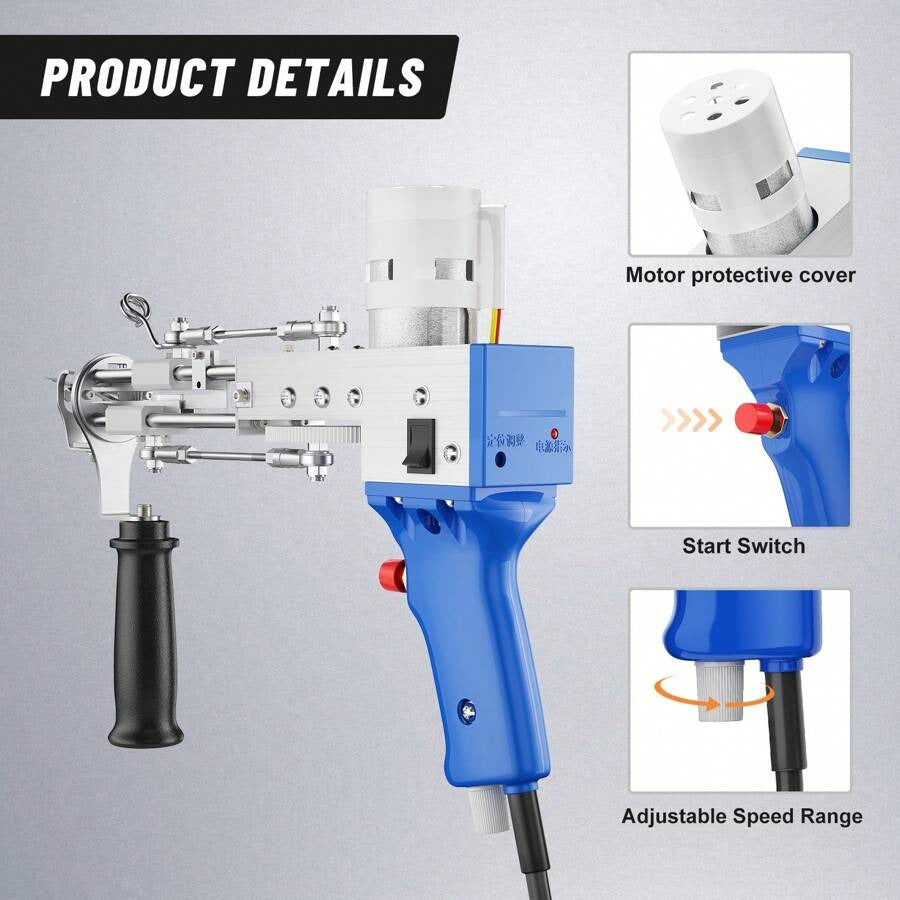 Pistola per trapuntatura, Set pistola per trapuntatura, Pistola per trapuntatura a pelo tagliato, Pistola per trapuntatura per tappeti, Pistola per trapuntatura per tappeti ad alta velocità, 5-45 punti/sec.