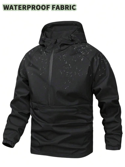 Giacca antivento a mezza chiusura lampo a prova d'acqua casual e versatile da uomo, leggera nera a fascia lunga per esterni, adatta come regalo per Friend, Husband, Boyfriend