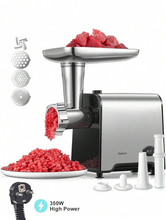Yabano Yabano Tritacarne Elettrico Professionale, Acciaio Inox, 3 IN 1 Tritacarne per Carne con 3 Piastre di Macinazione, Attacco per Salsiccia e Kubbe