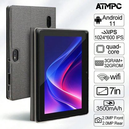 Tablet Android 11 da 7 pollici ATMPC 701A, con 2GB di RAM DDR e 32GB di ROM, batteria da 3500mAh, processore quad-core, schermo IPS da 7 pollici con risoluzione 1024x600, fotocamera da 30 e 200 MP