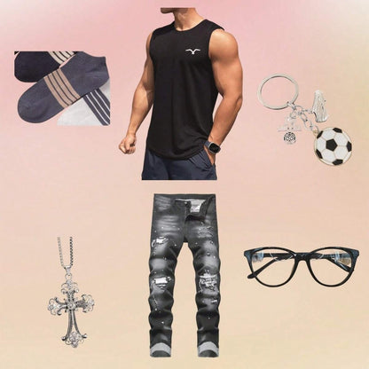 Manfinity LEGND Jeans skinny da uomo con stampa a spruzzi d'inchiostro e strappi, jeans slim fit scuri, jeans neri cargo lunghi, adatti come regalo per il marito o il fidanzato