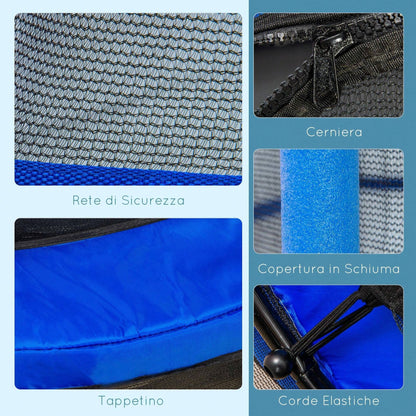 HOMCOM Trampolino Elastico per Bambini con Rete di Sicurezza e Pali Imbottiti, Tappeto Elastico Bambini in Acciaio per Interno ed Esterno, Età 3-10 Anni, Ø140 x 190 cm