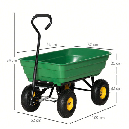 Outsunny Carrello da Giardino 75L in Acciaio e PP con Vasca ribaltabile e Maniglia da Trasporto, 109x52x94 cm, Verde Scuro