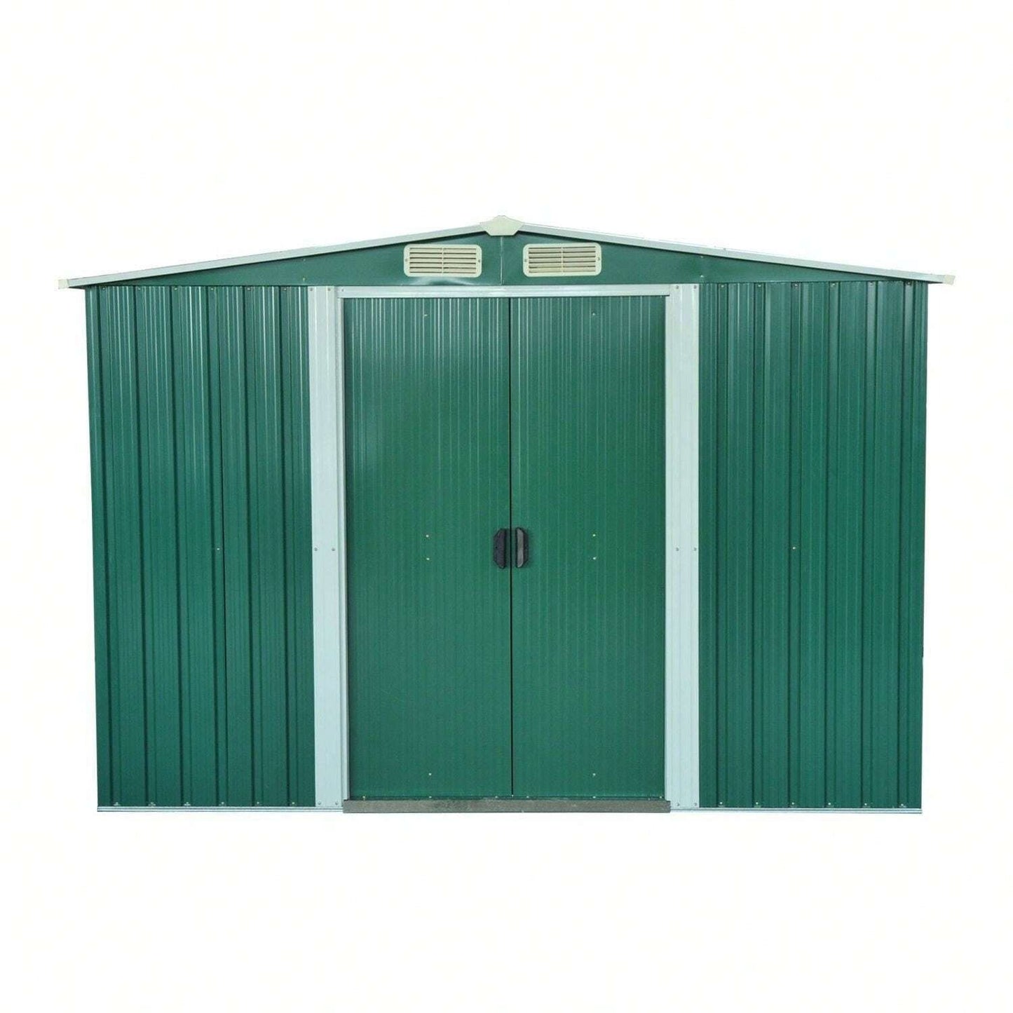Outsunny Casetta da Giardino Porta Utensili in Lamiera di Acciaio, Capanno da Giardino in Acciaio con Base e Porte Scorrevoli, 258x206x178cm, Verde
