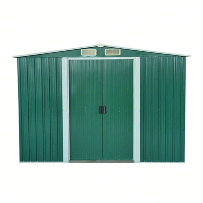 Outsunny Casetta da Giardino Porta Utensili in Lamiera di Acciaio, Capanno da Giardino in Acciaio con Base e Porte Scorrevoli, 258x206x178cm, Verde