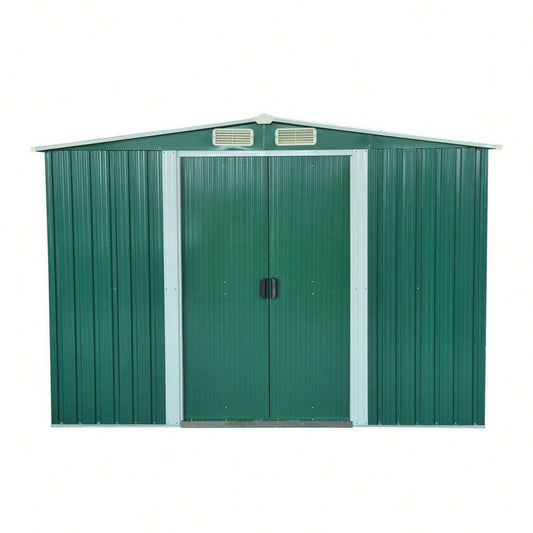 Outsunny Casetta da Giardino Porta Utensili in Lamiera di Acciaio, Capanno da Giardino in Acciaio con Base e Porte Scorrevoli, 258x206x178cm, Verde