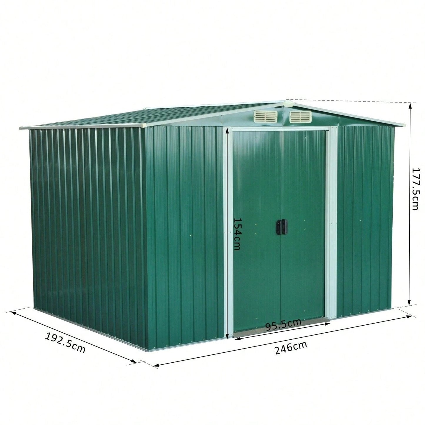 Outsunny Casetta da Giardino Porta Utensili in Lamiera di Acciaio, Capanno da Giardino in Acciaio con Base e Porte Scorrevoli, 258x206x178cm, Verde