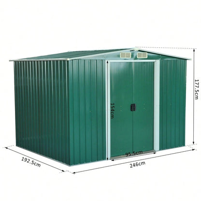 Outsunny Casetta da Giardino Porta Utensili in Lamiera di Acciaio, Capanno da Giardino in Acciaio con Base e Porte Scorrevoli, 258x206x178cm, Verde