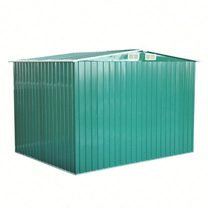 Outsunny Casetta da Giardino Porta Utensili in Lamiera di Acciaio, Capanno da Giardino in Acciaio con Base e Porte Scorrevoli, 258x206x178cm, Verde