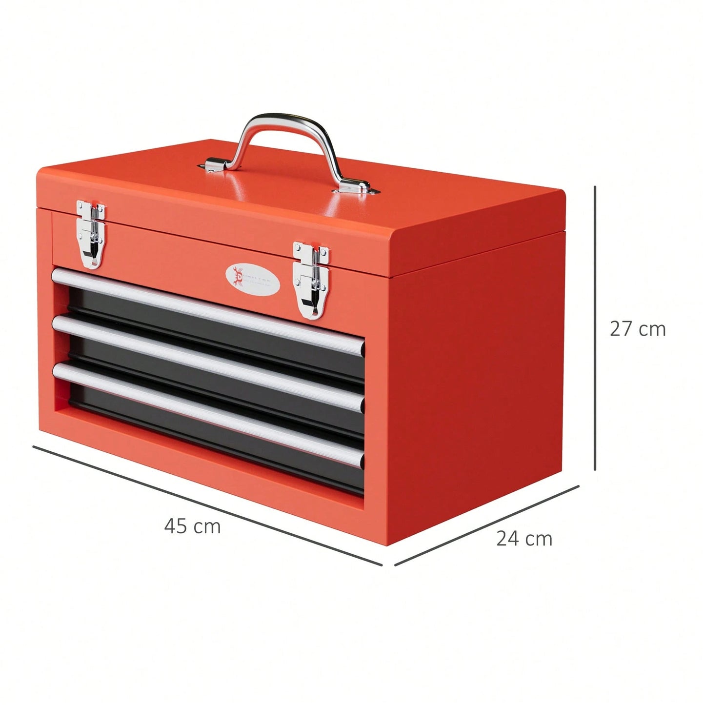 Durhand Valigetta Porta Utensili a 3 Cassetti, Cassetta Portautensili Vuota in Acciaio con Maniglia, 45x24x27cm, Rosso