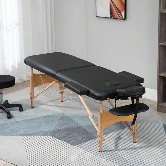 HOMCOM Lettino da Massaggio Pieghevole, Lettino Professionale Portatile con Altezza Regolabile e Borsa di Trasporto, Struttura in Legno, Nero
