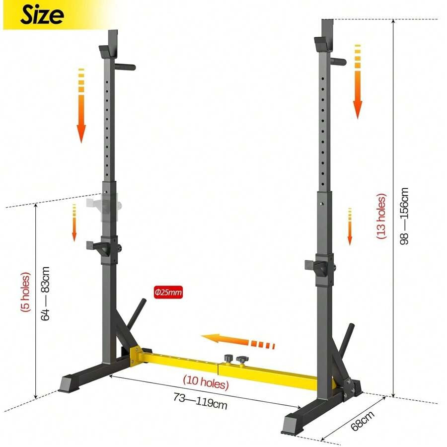 Supporto per squat, supporto per bilanciere regolabile, supporto per bilanciere multifunzionale regolabile in altezza fino a 250 kg