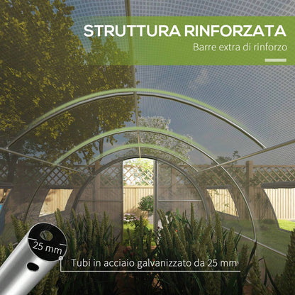 Outsunny Serra a Tunnel 6x3 m con 2 Porte a Cerniera e 8 Finestre, Serra per Orto in PE, Poliestere e Acciaio Zincato, Bianco e Verde