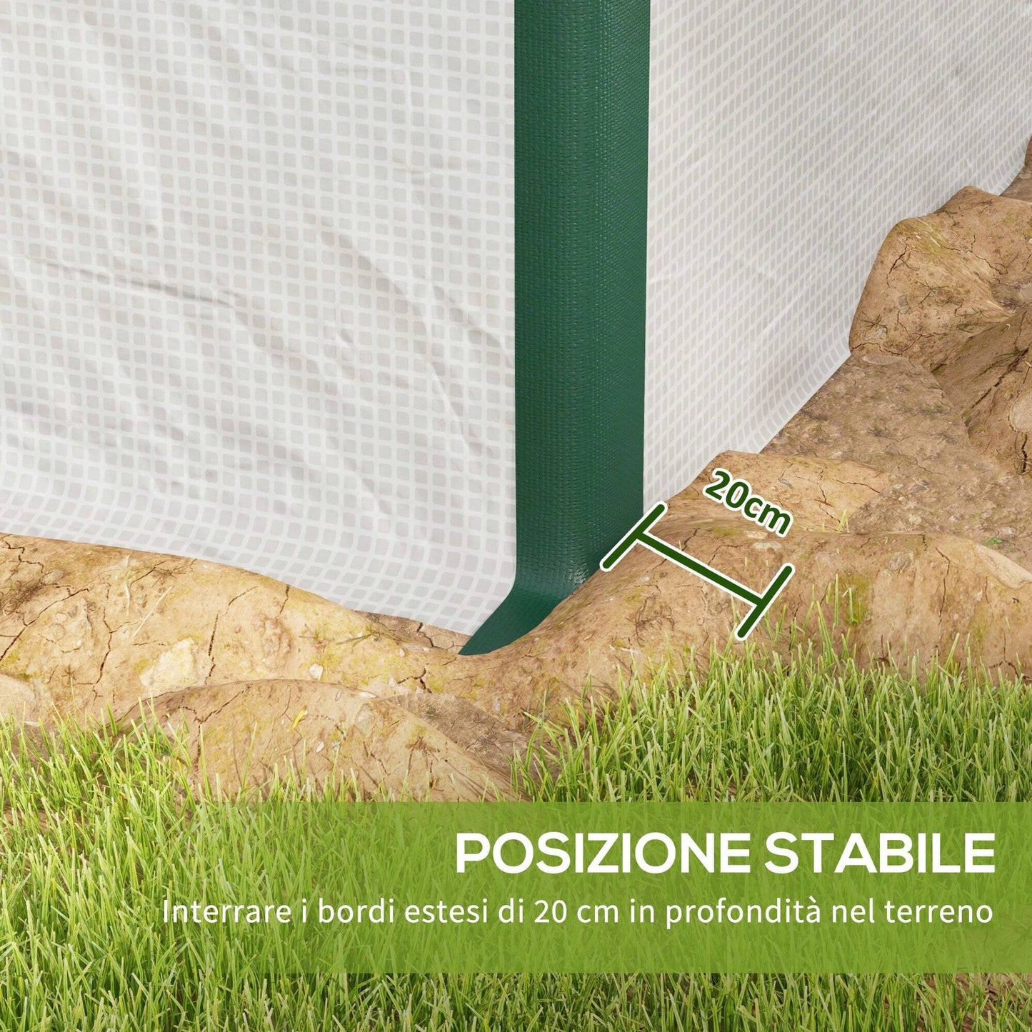Outsunny Serra a Tunnel 6x3 m con 2 Porte a Cerniera e 8 Finestre, Serra per Orto in PE, Poliestere e Acciaio Zincato, Bianco e Verde