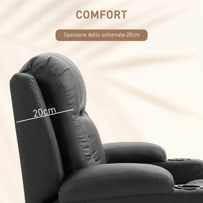 HOMCOM Poltrona Relax Massaggiante Riscaldante, Poltrona Reclinabile fino a 150° in Finta Pelle con 8 Punti di Massaggio e Telecomando, 85x94x104cm