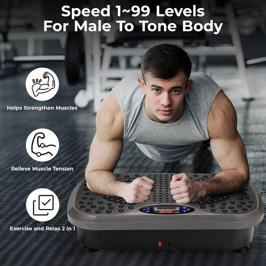 Pedana vibrante, 99 livelli 5 programmi di allenamento, design compatto, motore silenzioso, fasce da allenamento, antiscivolo, pedana vibrante fitness per la casa