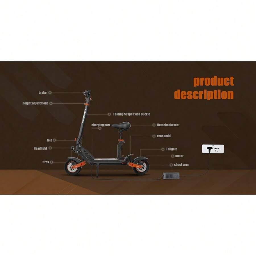 Kukirin Scooter elettrico pieghevole KuKirin G2 MAX con sedile rimovibile per adulti, pneumatici fuoristrada 10x2,75 pollici, motore da 1000 W, batteria da 48 V 20 Ah, autonomia di 80 km, 3 velocità, freni a doppio disco, forte assorbimento degli urti