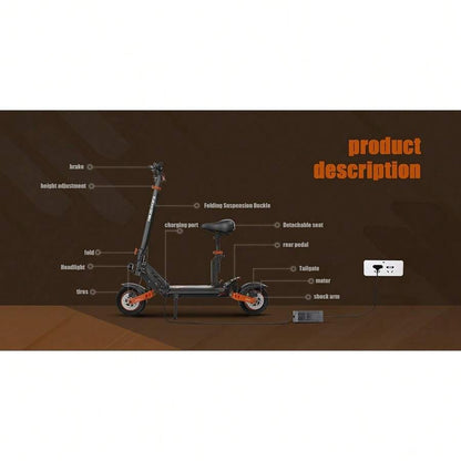 Kukirin Scooter elettrico pieghevole KuKirin G2 MAX con sedile rimovibile per adulti, pneumatici fuoristrada 10x2,75 pollici, motore da 1000 W, batteria da 48 V 20 Ah, autonomia di 80 km, 3 velocità, freni a doppio disco, forte assorbimento degli urti