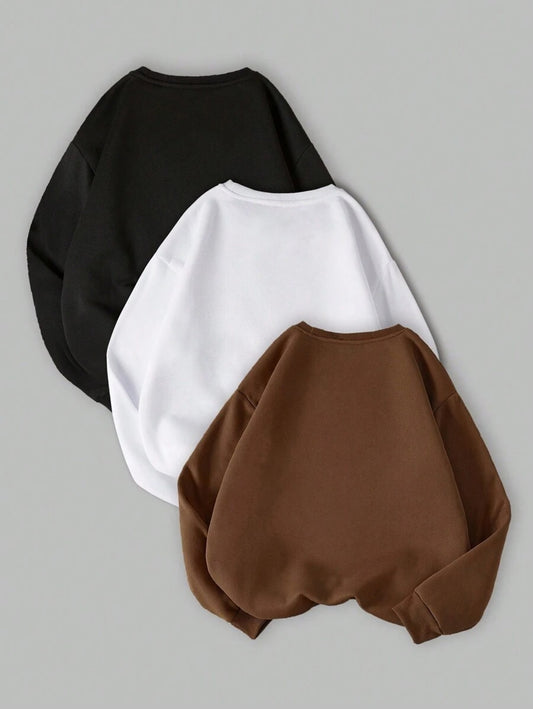 INAWLY Felpa casual di stile basic, tinta unita, adatta all'uso quotidiano