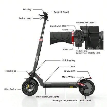 Monopattino elettrico iScooter IX4 con pneumatici a nido d'ape da 10 pollici, motore da 800 W, velocità massima 45 km/h, batteria 48 V 15 Ah, autonomia 40-45 km, controllo tramite app.