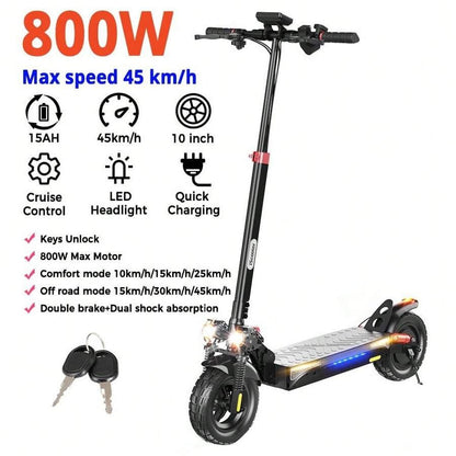 Monopattino elettrico iScooter IX4 con pneumatici a nido d'ape da 10 pollici, motore da 800 W, velocità massima 45 km/h, batteria 48 V 15 Ah, autonomia 40-45 km, controllo tramite app.