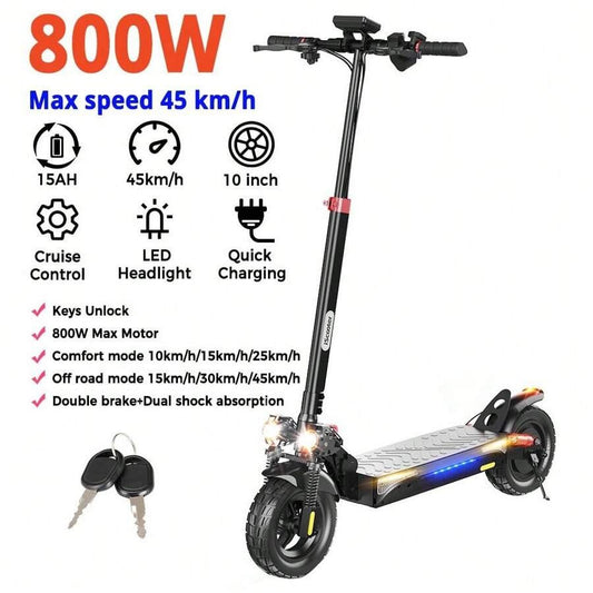 Monopattino elettrico iScooter IX4 con pneumatici a nido d'ape da 10 pollici, motore da 800 W, velocità massima 45 km/h, batteria 48 V 15 Ah, autonomia 40-45 km, controllo tramite app.