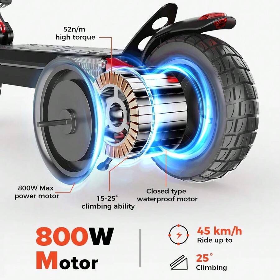 Monopattino elettrico iScooter IX4 con pneumatici a nido d'ape da 10 pollici, motore da 800 W, velocità massima 45 km/h, batteria 48 V 15 Ah, autonomia 40-45 km, controllo tramite app.