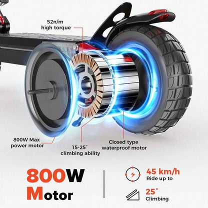 Monopattino elettrico iScooter IX4 con pneumatici a nido d'ape da 10 pollici, motore da 800 W, velocità massima 45 km/h, batteria 48 V 15 Ah, autonomia 40-45 km, controllo tramite app.