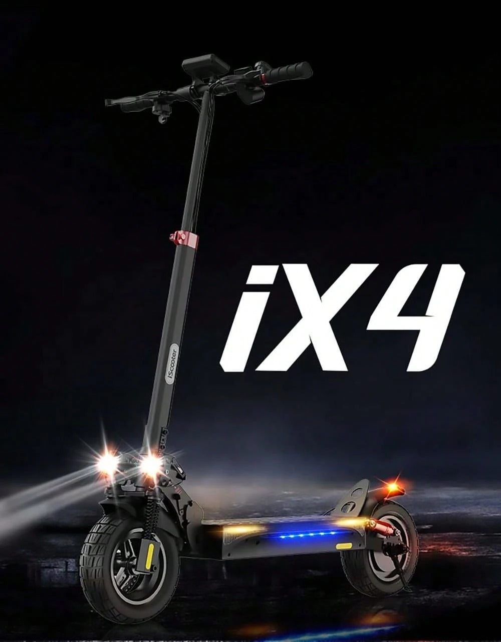 Monopattino elettrico iScooter IX4 con pneumatici a nido d'ape da 10 pollici, motore da 800 W, velocità massima 45 km/h, batteria 48 V 15 Ah, autonomia 40-45 km, controllo tramite app.