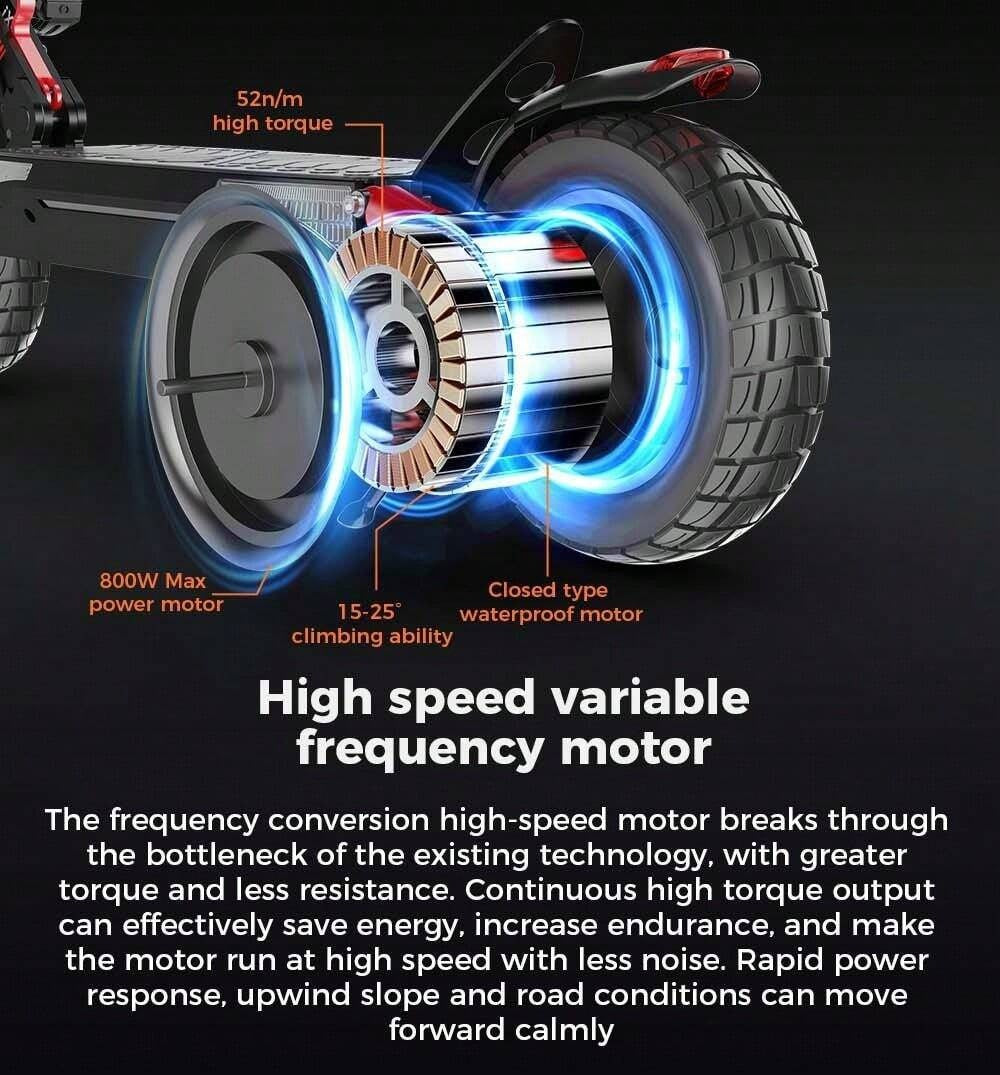 Monopattino elettrico iScooter IX4 con pneumatici a nido d'ape da 10 pollici, motore da 800 W, velocità massima 45 km/h, batteria 48 V 15 Ah, autonomia 40-45 km, controllo tramite app.