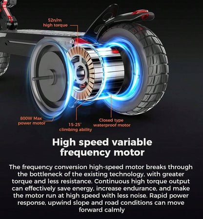 Monopattino elettrico iScooter IX4 con pneumatici a nido d'ape da 10 pollici, motore da 800 W, velocità massima 45 km/h, batteria 48 V 15 Ah, autonomia 40-45 km, controllo tramite app.