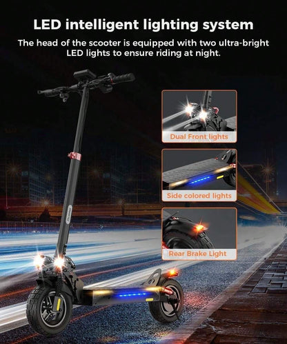 Monopattino elettrico iScooter IX4 con pneumatici a nido d'ape da 10 pollici, motore da 800 W, velocità massima 45 km/h, batteria 48 V 15 Ah, autonomia 40-45 km, controllo tramite app.