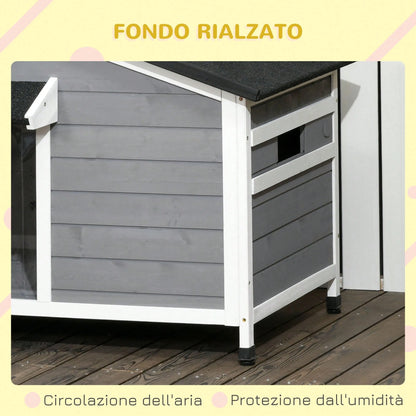 PawHut Casetta per Cani Taglia Piccola e Media in Legno di Abete, Design Rialzato con Tenda Protettiva, 2 Finestre e Fondo Rimovibile, 109x79x72 cm