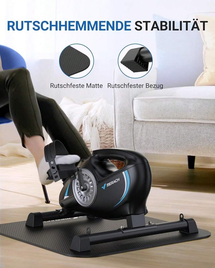 MERACH Pedaliera MERACH, trainer per gambe per casa, mini cyclette per anziani con 2 fasce di resistenza e tappetino antiscivolo, dispositivo fitness per home trainer per ufficio a casa