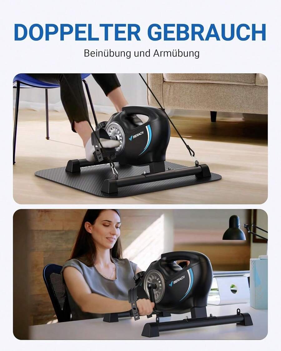 MERACH Pedaliera MERACH, trainer per gambe per casa, mini cyclette per anziani con 2 fasce di resistenza e tappetino antiscivolo, dispositivo fitness per home trainer per ufficio a casa