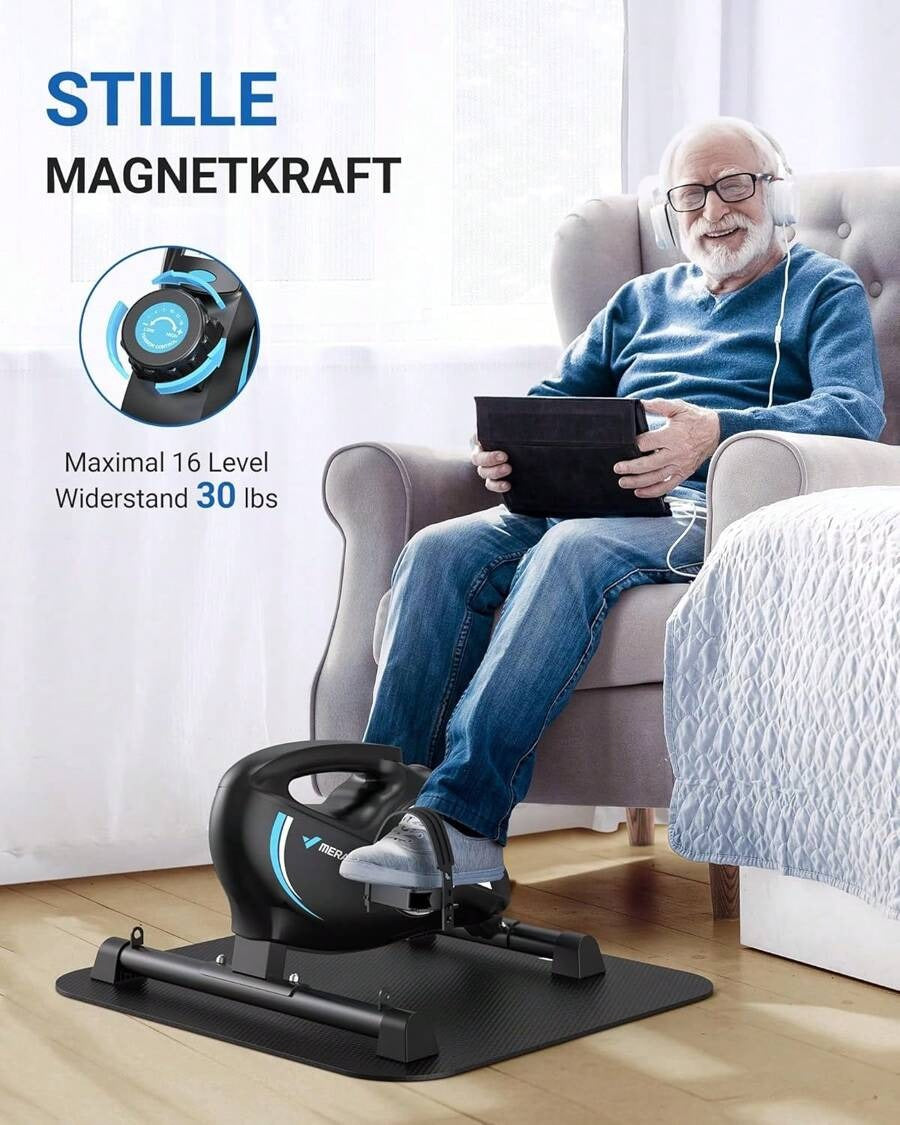 MERACH Pedaliera MERACH, trainer per gambe per casa, mini cyclette per anziani con 2 fasce di resistenza e tappetino antiscivolo, dispositivo fitness per home trainer per ufficio a casa