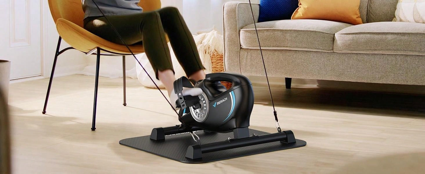 MERACH Pedaliera MERACH, trainer per gambe per casa, mini cyclette per anziani con 2 fasce di resistenza e tappetino antiscivolo, dispositivo fitness per home trainer per ufficio a casa