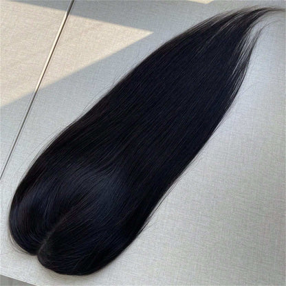 Copricapo in capelli umani con attacco molletta, senza riga centrale, per donne, copricapo invisibile in mono basi in capelli umani 5x5 pollici, colore naturale