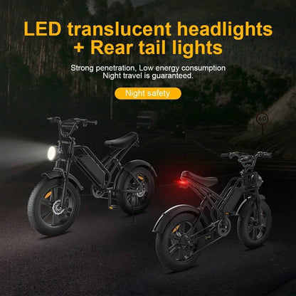 Bici elettrica per pneumatici grassi da 200 W per adulti, batteria grande 48 V 18 Ah, 100-240 V, freno a disco meccanico, mountain bike fino a 20 velocità, faro traslucido a LED, bici elettrica da montagna