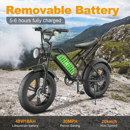 Bici elettrica per pneumatici grassi da 200 W per adulti, batteria grande 48 V 18 Ah, 100-240 V, freno a disco meccanico, mountain bike fino a 20 velocità, faro traslucido a LED, bici elettrica da montagna