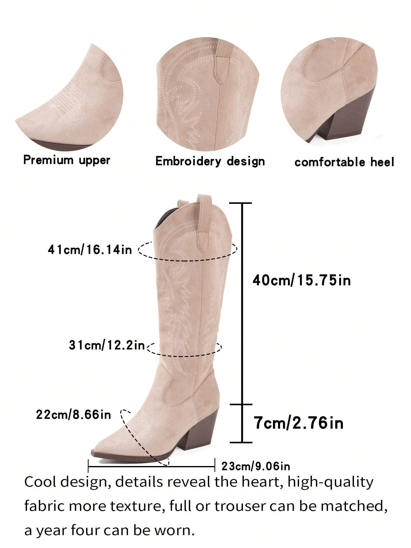 Stivali da equitazione al ginocchio per donna, nuovi, con tacco largo, e ricami western, versatili